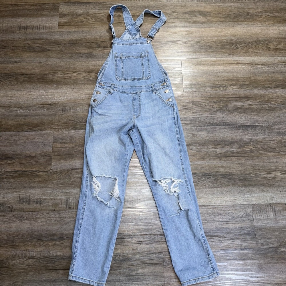 Celebrity Pink Boyfriend Denim Light-Wash Overalls Womens XS Distressed Ripped
